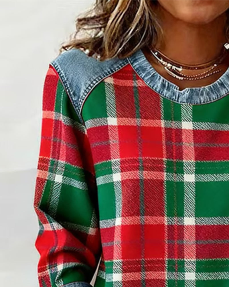 Anna | Sweatshirt avec Patchwork à Carreaux