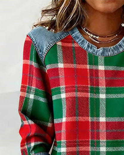 Anna | Sweatshirt avec Patchwork à Carreaux