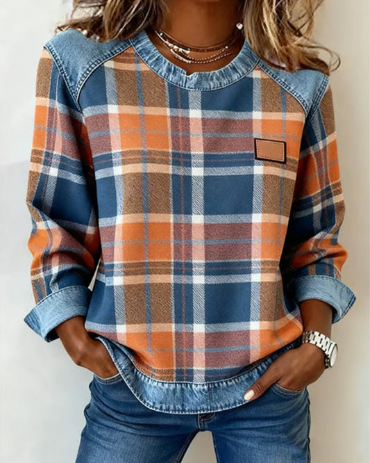 Anna | Sweatshirt avec Patchwork à Carreaux