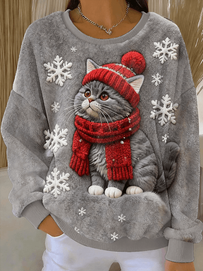 Aino – Pull en peluche de Noël avec motif de chat
