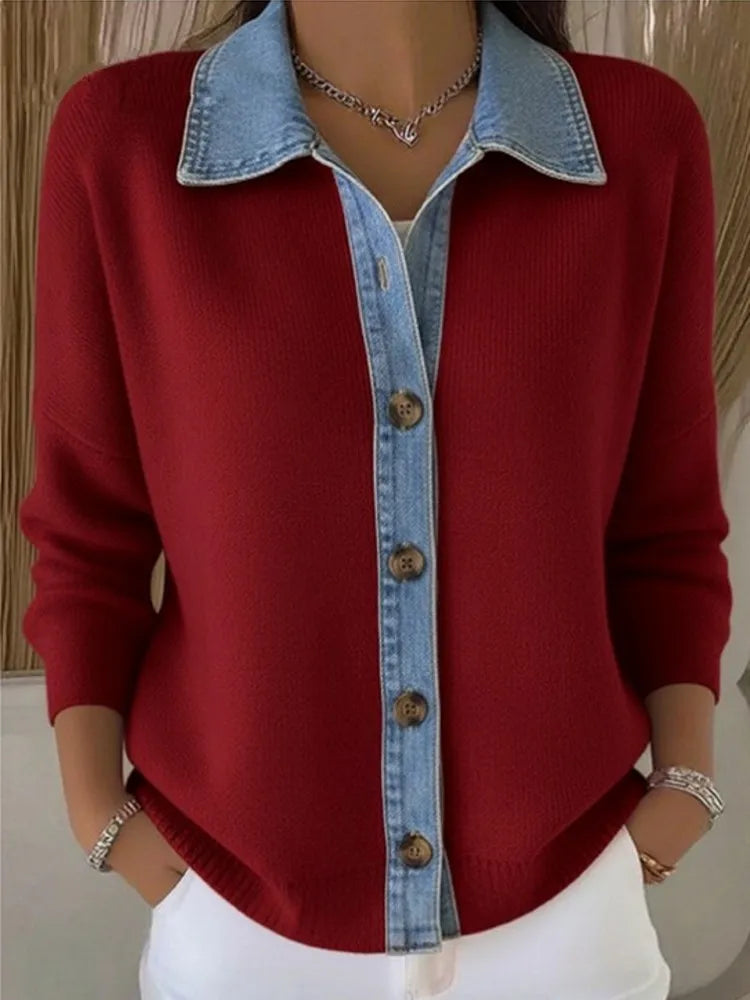 Léonie | Pull en Maille avec Col en Denim